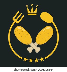 Vector Illustration Of Two Chicken Thighs Logo, Gold, Yellow and Black Colors Background.