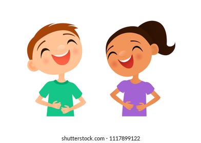 Vector Illustration Of Two Children Laughing