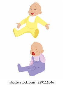 Vector illustration of a two children, laughing and crying