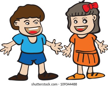Vector Illustration of two children with white background.