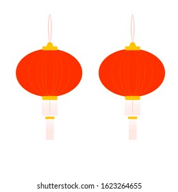 Vector illustration of two Chinese red lanterns for Chinese New Year or red light district isolated on white background