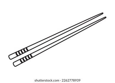 Vector illustration of two chopsticks chinese sushi. Japan wooden bamboo stick.