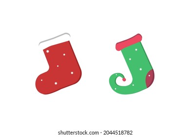 Ilustración vectorial. Dos calcetines de navidad sobre fondo blanco