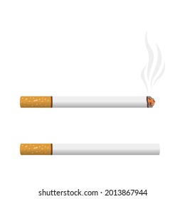 Vector illustration of two cigarettes, whole and smoking isolated on white background