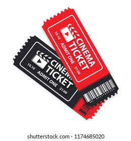 Vector illustration of two cinema tickets on white background.