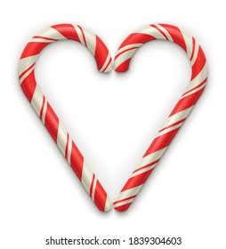 Vector illustration of two classic candy canes forming a heart symbol.