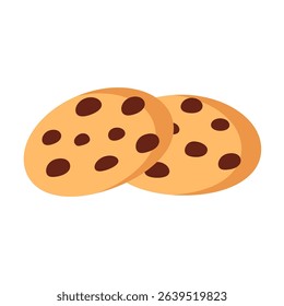 Vector illustration of two classic chocolate chip cookies with a simple flat design, isolated on a white background.