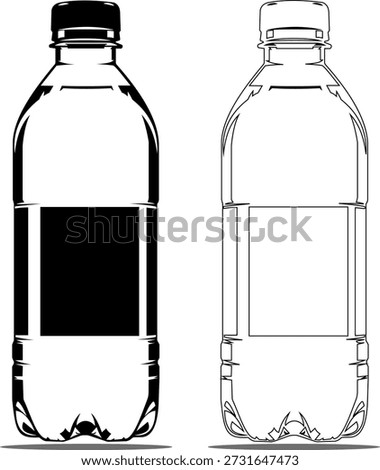 Vector illustration of two clear plastic water bottles with different caps