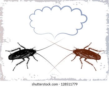 Vector illustration of the two cockroaches with long moustaches on white background.