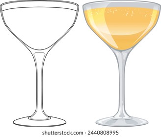 Vector illustration of two cocktail glasses, one filled