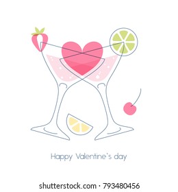 Vector illustration of two cocktail glasses with heart