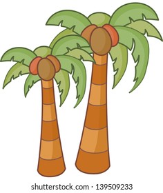 Vector illustration of two coconut trees