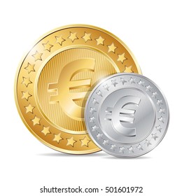 vector illustration of two coins with euro sign. EPS