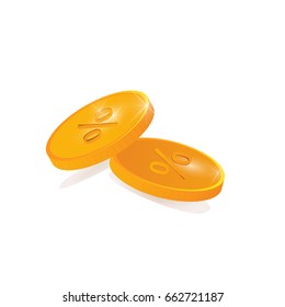 Vector illustration: two coins with percentage sign isolated on a white background.
