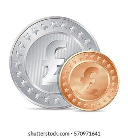 vector illustration of two coins with pound sign. EPS