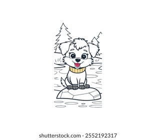 Vector illustration of two color puppies, colored and outlined, Graphic Icon Illustration.