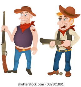 Vector illustration of two colored western bandits armed with rifles.