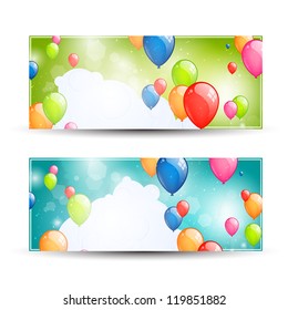 Vector Illustration of Two Colorful Banners with Balloons