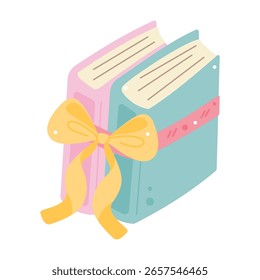 Vector illustration of two colorful books tied with a yellow bow, perfect for education, gifts, or reading themes.