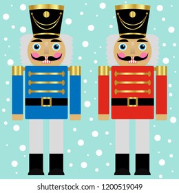 Vector illustration of a two colorful nutcrackers on a snow background