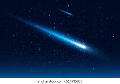 Vector illustration of two comet in the starry space sky. Elements are layered separately in vector file.