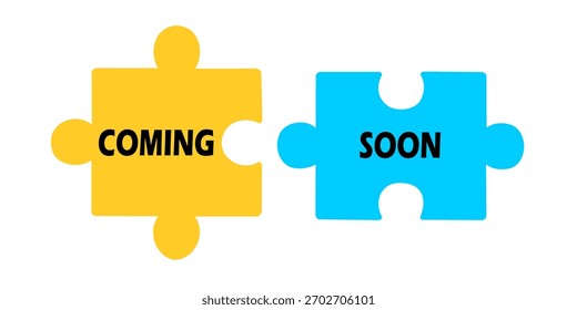 Ilustração vetorial de duas peças conectadas do quebra-cabeça com as palavras "COMING" e "SOON".