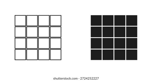 Ilustración vectorial de dos patrones de cuadrícula contrastantes, uno blanco y otro negro, cada uno compuesto de 16 cuadrados.