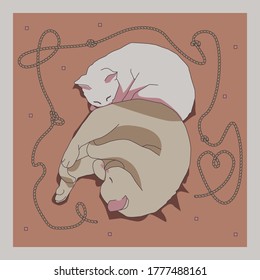 Vector illustration of two cozy sleeping cats