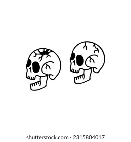 vector illustration of two cracked skulls