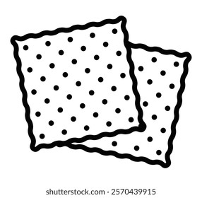 Vector illustration of two crispy crackers with dotted patterns. Editable stroke