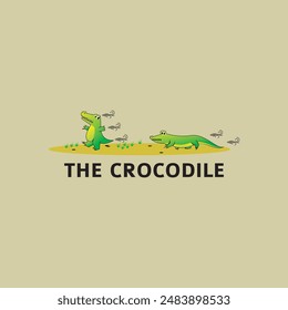 Vector illustration of two crocodiles chasing each other.