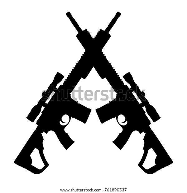 Vector Illustration Two Crossed Assault Rifle Stock Vector (Royalty ...