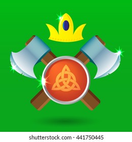 vector illustration of two crossed axes and shield with crown