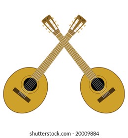 Vector illustration of two crossed brown banjos