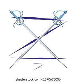 Vector illustration of two crossed fencing swords over uppercase letter Z. Ideal design for chivalry and adventure comics.