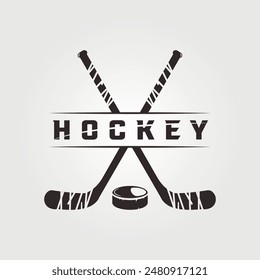 Ilustración vectorial de dos palos de hockey cruzados y el logotipo de puck ilustración vintage