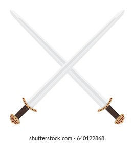 Vector illustration two crossed medieval viking swords cold steel blade weapon forged knight warrior ancient
