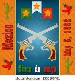 vector illustration of two crossed revolvers design for Cinco de mayo holiday