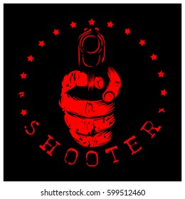 Vector illustration two crossed rifles and hand with pistol on grunge background. For tattoo or t-shirt design.