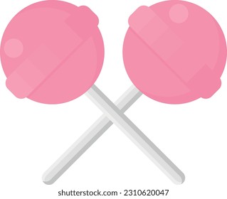 Vector illustration of two crossed strawberry lollipops. Decoration for parties and birthdays. Candies, sweets and treats for children.