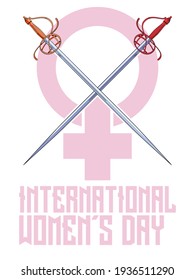 vector illustration of two crossed swords over a pink feminist struggle. Design for t-shirts or posters.