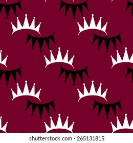 Vector illustration of two crowns with ruby-colored background. White crown and black crown. Contrast concept. Playing chess concept.