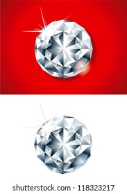 vector illustration of two crystals diamonds on red background and isolated on white background