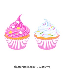 Vector illustration of two cupcakes with sprinkles