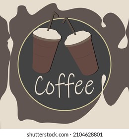 Vector illustration of two cups of coffee with text below. Can be used as an icon, logo, background or template for website design, for barista.