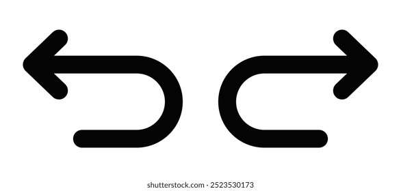 Vector illustration of two curved arrows pointing in opposite directions, representing undo, redo, or navigation. Editable stroke.