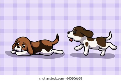 Vector illustration two cute Beagle have fun time in cartoon style