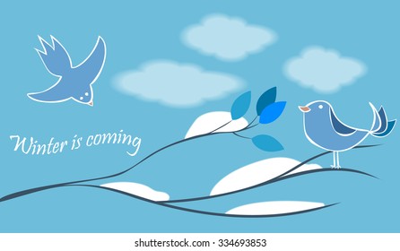 Vector Illustration of two cute birds at winter time