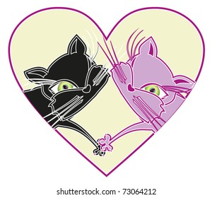 Vector illustration of two cute cats in love