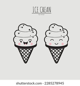 Vector illustration of two cute ice creams, logo design of an ice cream shop.
